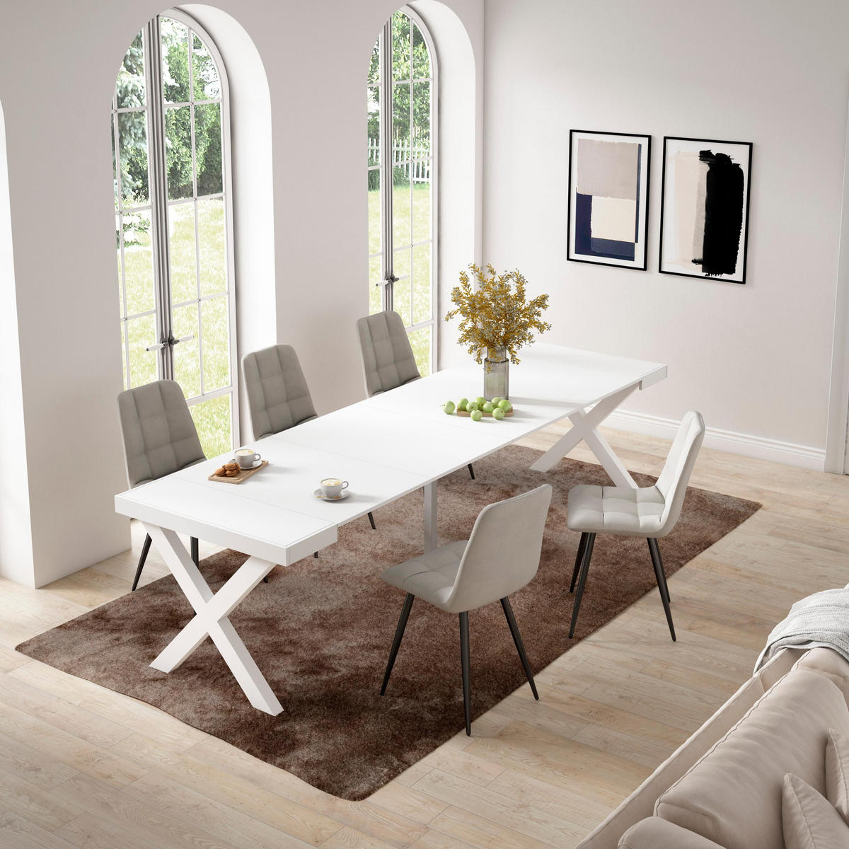 KONSOLENTISCH ausziehbar 58 bis 302cm, für 14 Gäste, weiß, 90/58/73cm - Weiß, Holzwerkstoff (90/302/73cm) - Skraut Home