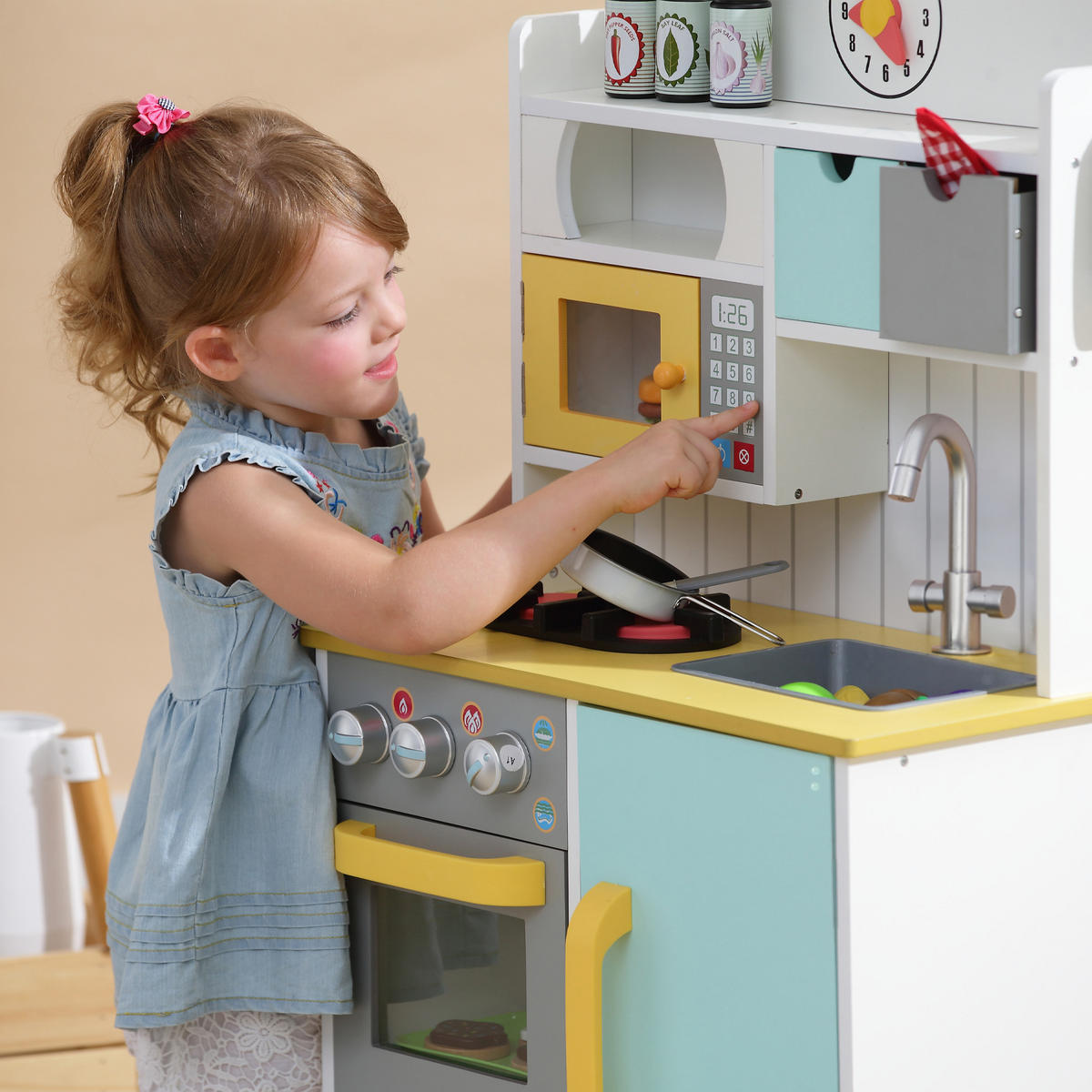 KINDERKÜCHE Spielküche, Grün/Gelb, 90cm - Grün, Holzwerkstoff (55/30/90cm) - Teamson Kids