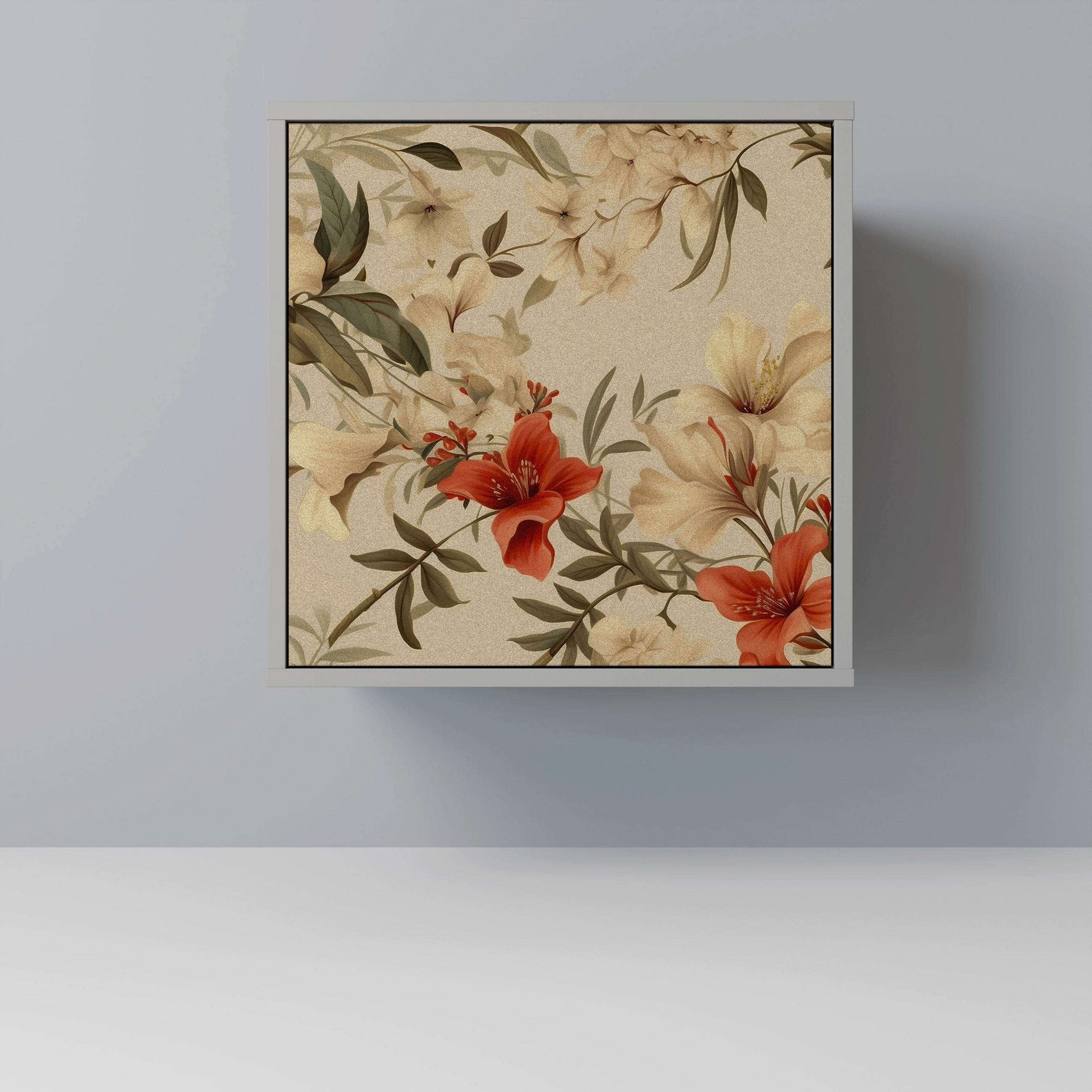 SIDEBOARD BLOOMING HARMONY, Grau, 57,5x42x57,5 cm, Ohne Füße - Multicolor/Grau, Holzwerkstoff (57.5/57.5/42cm) - SpaceRebels