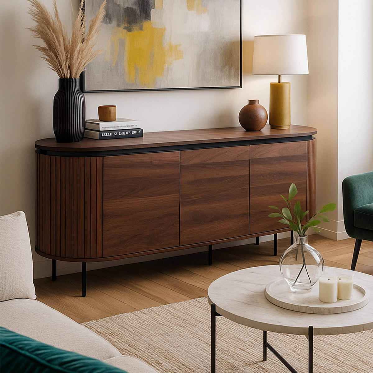 SIDEBOARD, dunkles Holzeffekt - Braun, Holz (40/76/160cm) - Oviala