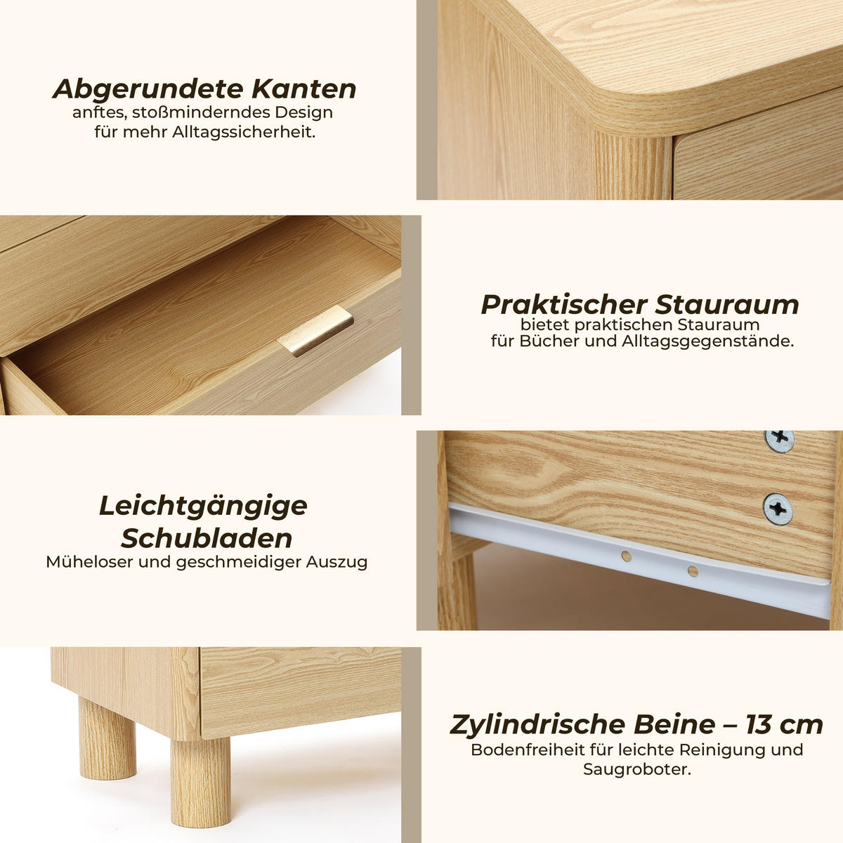 MODERNE Kommode mit fünf Schubladen, Eichenholzoptik, MDF | B 40 cm x T 50 cm x H 95 cm - Gelb/Hellgelb, Holz (40/95/80cm) - Hometopia