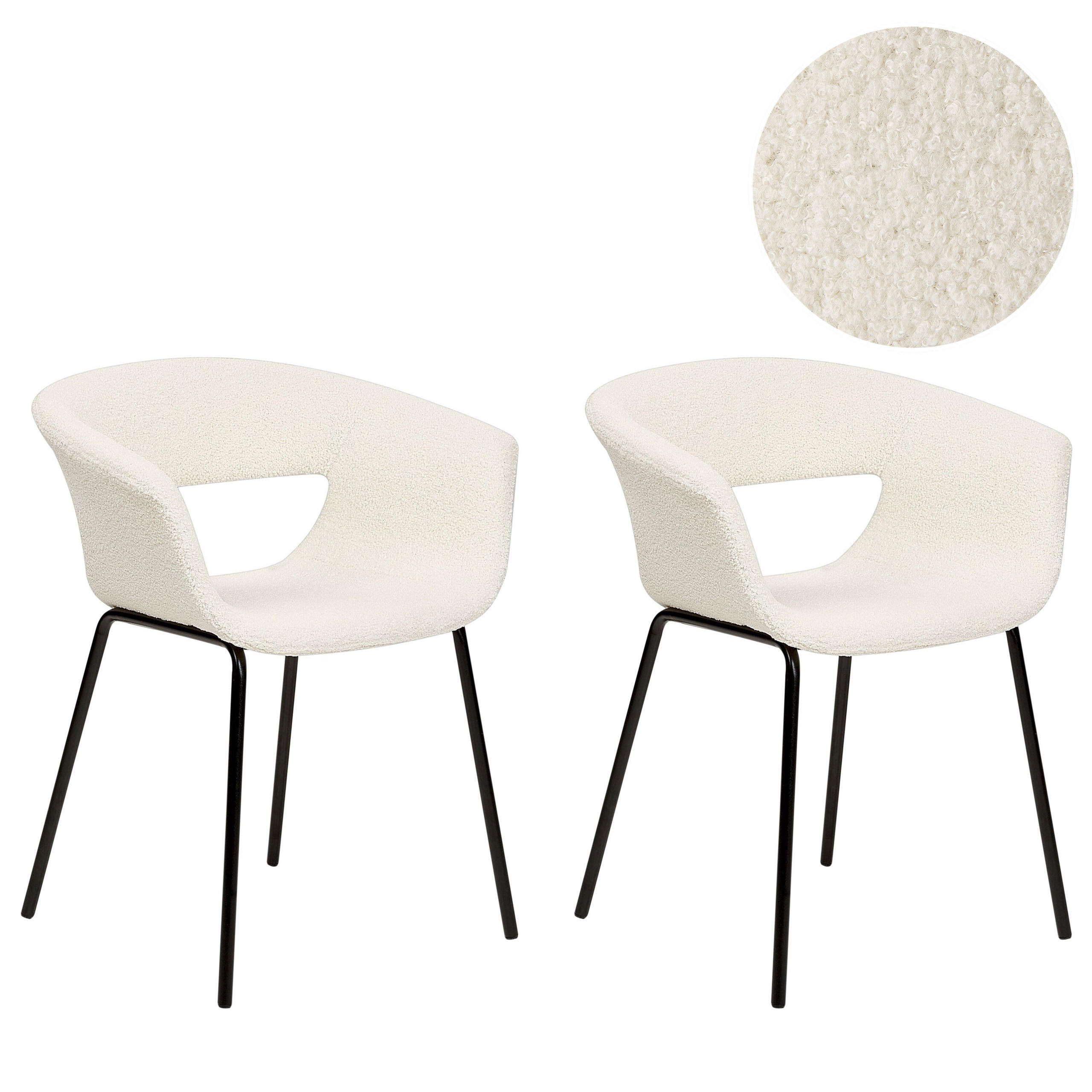 JÍDELNÍ ŽIDLE sada 2 ks Bouclé krémově bílá/černá Elma - černá/krémová, textil (63/76/50cm) - Beliani
