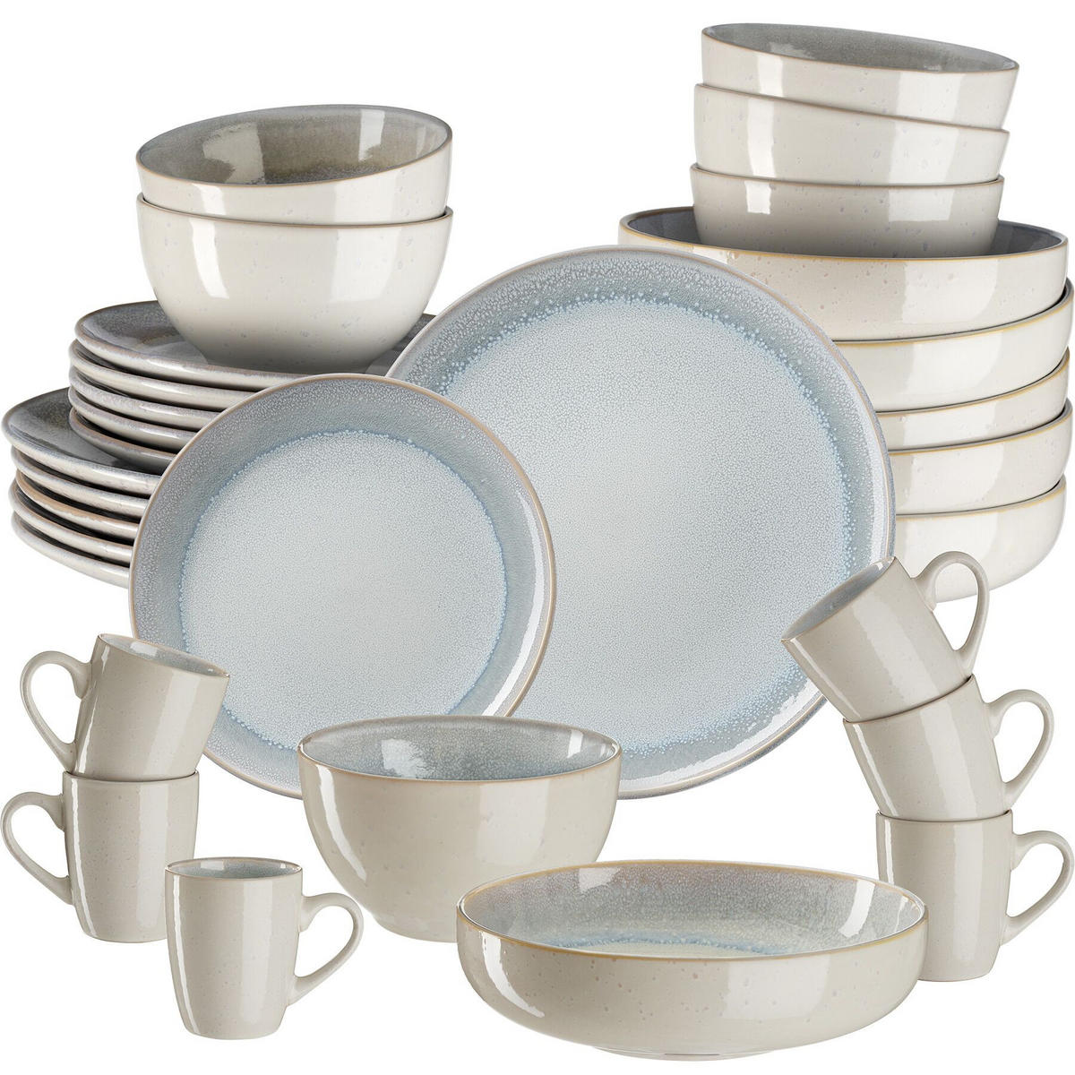 KOMBISERVICE Mare, ineinander stapelbar, Sand - Sandfarben, Keramik (26.5/2.5/26.5cm) - tectake