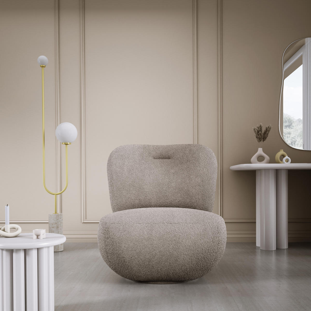 DREHSESSEL LUIS, Freistehend, Sitz drehbar 360°, 39x82x56 cm, SCHOKOLADE - Dunkelbraun, Holz/Textil (82/72/66cm) - DomoHome