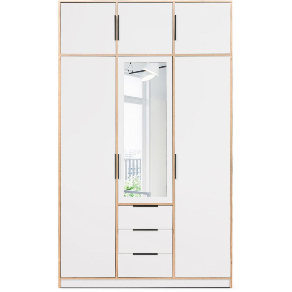 DREHTÜRENSCHRANK Livo mit 3 Türen und 3 Schubladen, weiß+eiche Wotan, mit Schrankaufsatz, 150 cm - Eiche Wotan/Weiß, Holzwerkstoff (150/245/57cm) - Beautysofa