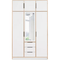 DREHTÜRENSCHRANK Livo mit 3 Türen und 3 Schubladen, weiß+eiche Wotan, mit Schrankaufsatz, 150 cm - Eiche Wotan/Weiß, Holzwerkstoff (150/245/57cm) - Beautysofa