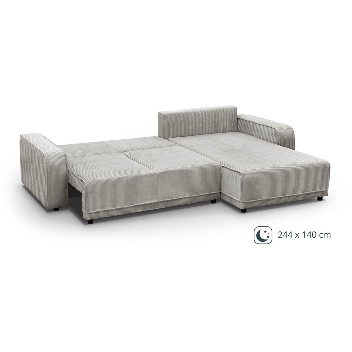ECKSCHLAFSOFA Primo L beige - Beige/Schwarz, Textil (290/185cm) - Beautysofa