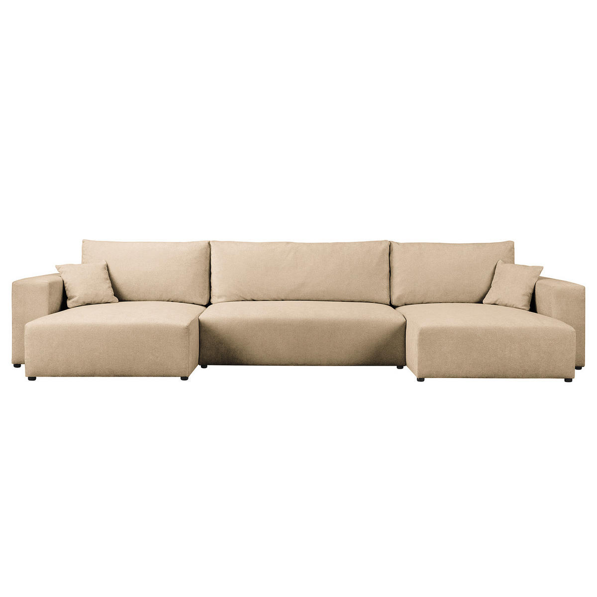 WOHNLANDSCHAFT mit Schlaffunktion - Beige/Schwarz, Kunststoff/Textil (398/70/148cm) - home24