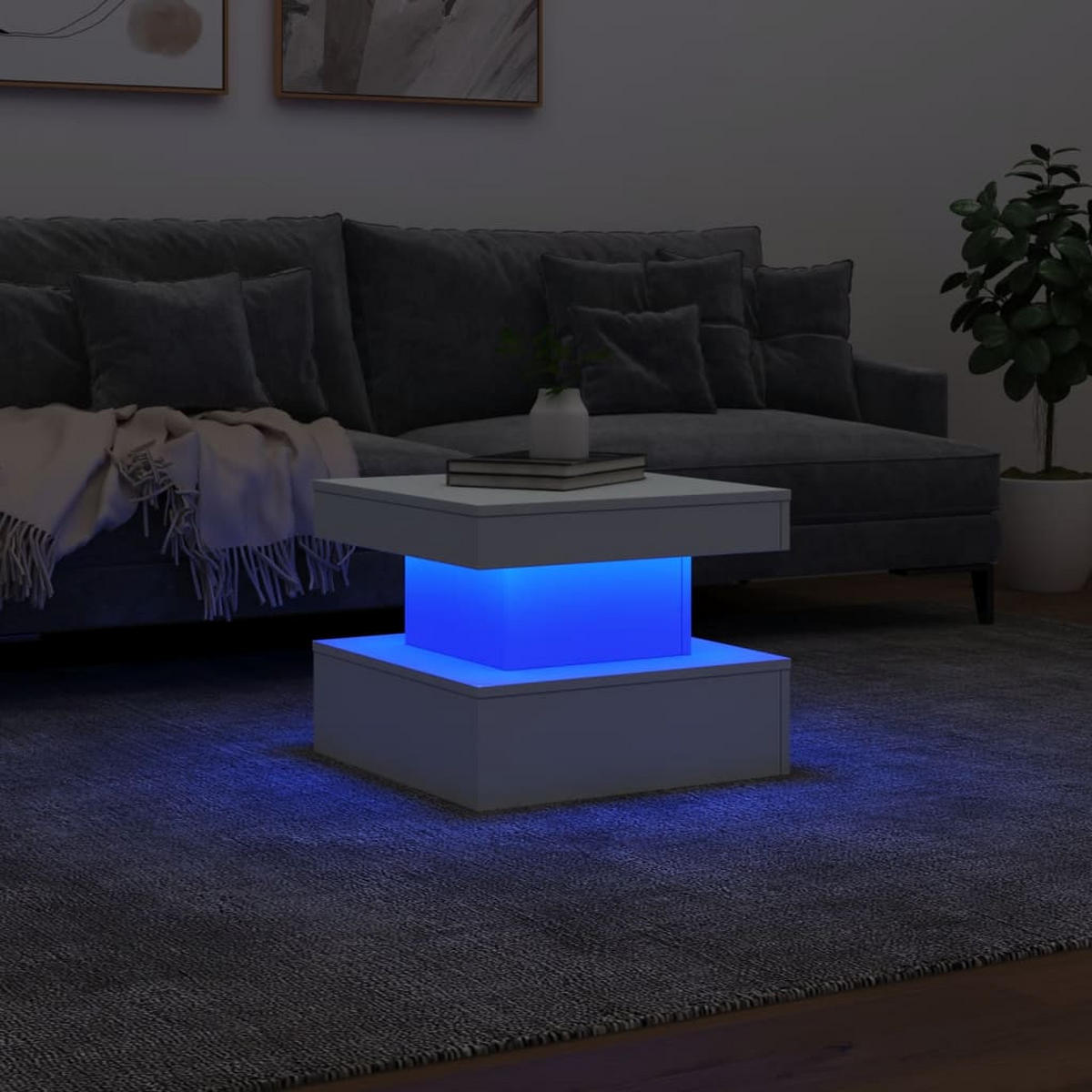COUCHTISCH Moderner 50/50/40 cm aus Holzwerkstoff Weiß Weiss mit Led-Leuchten Quadratisch - Weiß, Holz (50/50/40cm) - vidaXL