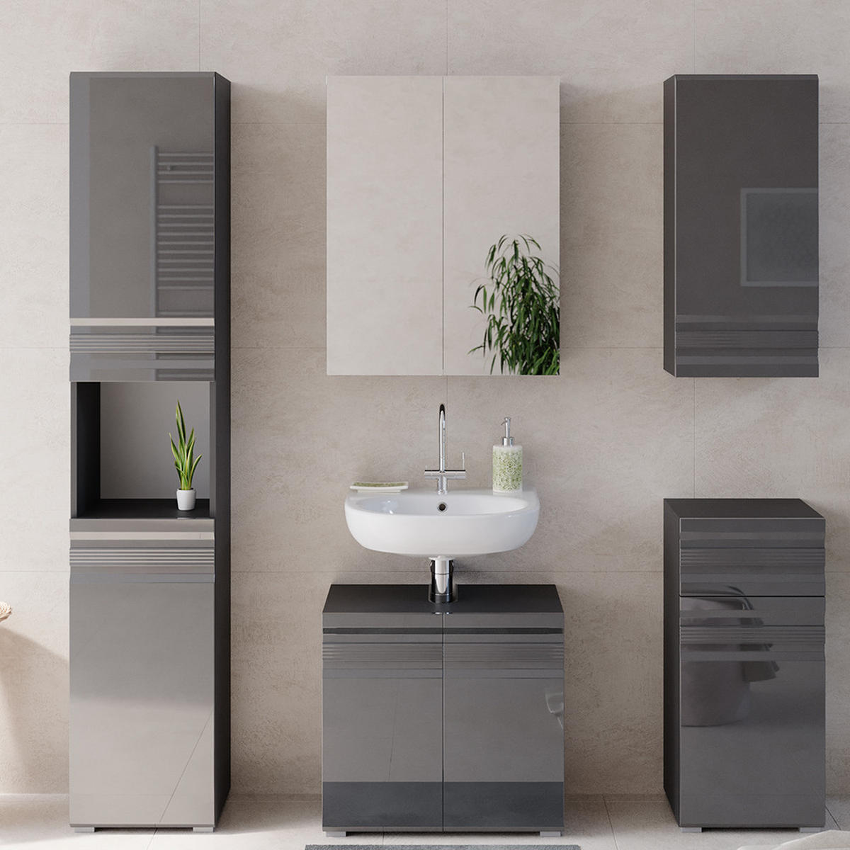 BADSCHRANK Fredd Anthrazit 36.4 x 190.5 cm - Anthrazit, Holzwerkstoff (36.4/190.5/31cm) - Vicco