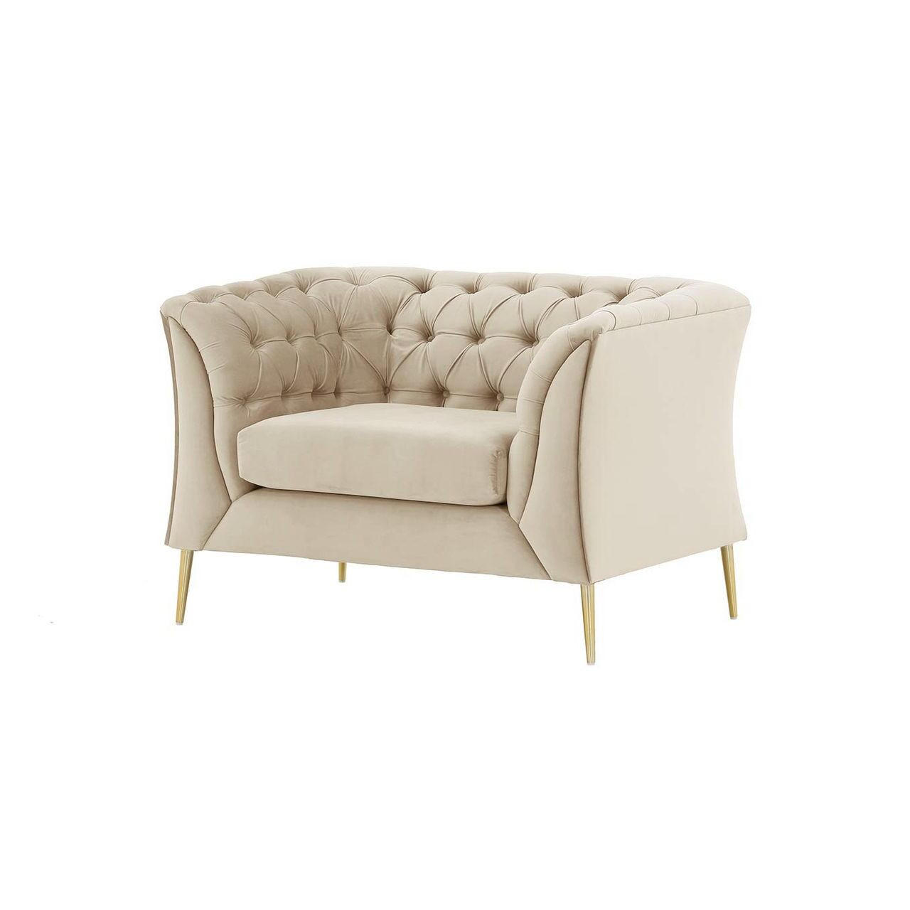 SESSEL Chesterfield Modern-Velluto 2 - Creme, Holz/Textil (106/74/80cm)