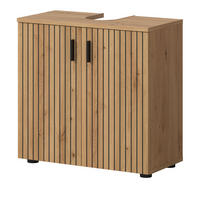 WASCHBECKENUNTERSCHRANK Eiche Artisan 80 cm, Badezimmer Unterschrank mit Rillen-Optik - Schwarz/Eiche Artisan, Holzwerkstoff/Kunststoff (60/59/30cm) - Inn.Furn