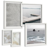 BILDER SET 5er Set - 50x50 cm & 20x30 cm & 40x60 cm Weißer Rahmen - Abstraktes Design, moderne Texturen - Weiß, Kunststoff (40/60cm) - TULUP