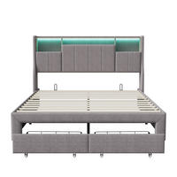 POLSTERBETT 160x2000 cm, Mit 2 Schubladen, LED-Beleuchtung, USB-Anschluss, Kopfteil mit Stauraum, Leinenstoff, Lattenrost - Grey - Grau, Holzwerkstoff (160/200cm) - Brevoria