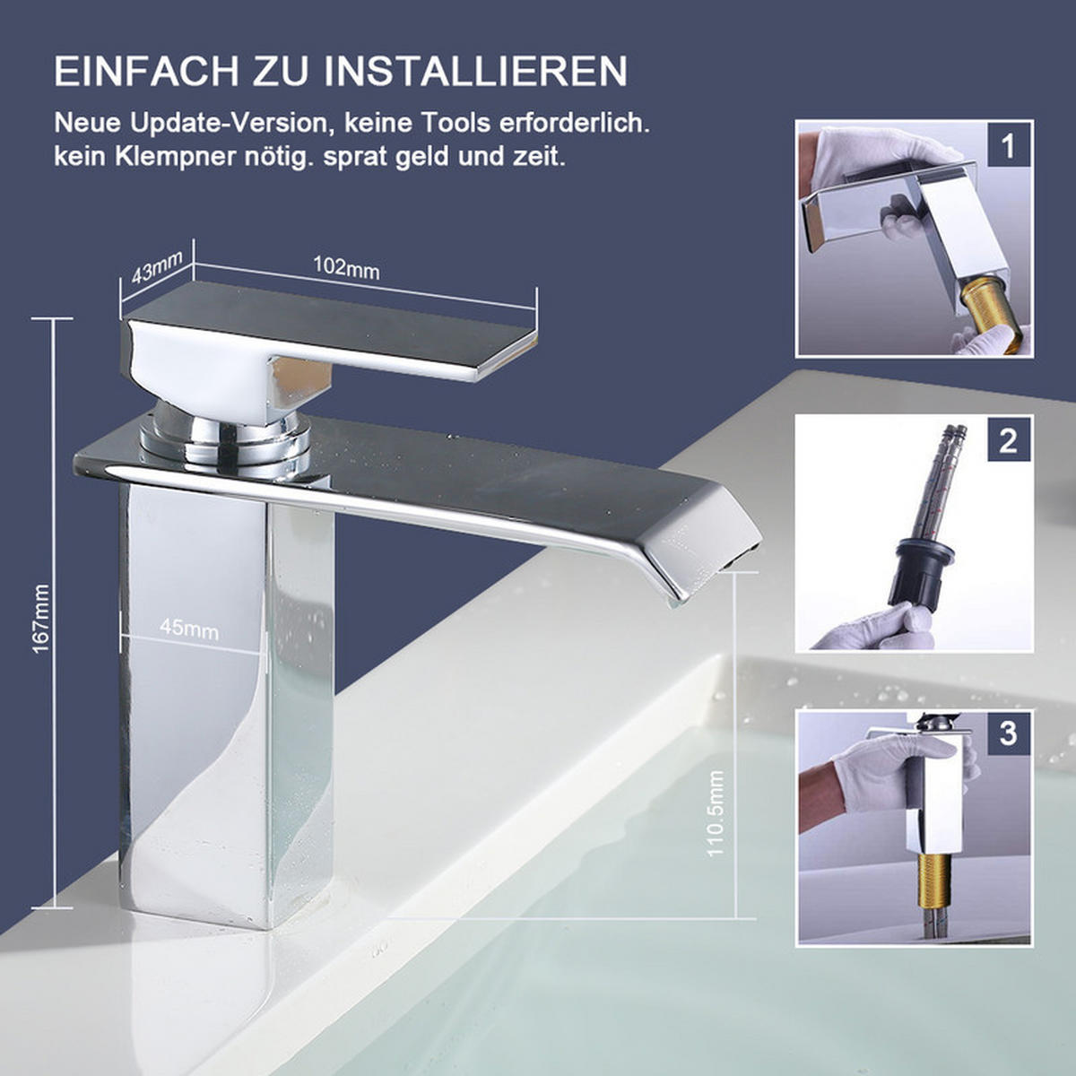 WASCHTISCHARMATUR Edelstahl Wasserfallauslauf - Chromfarben, Metall (20/7/25cm) - HOMELODY