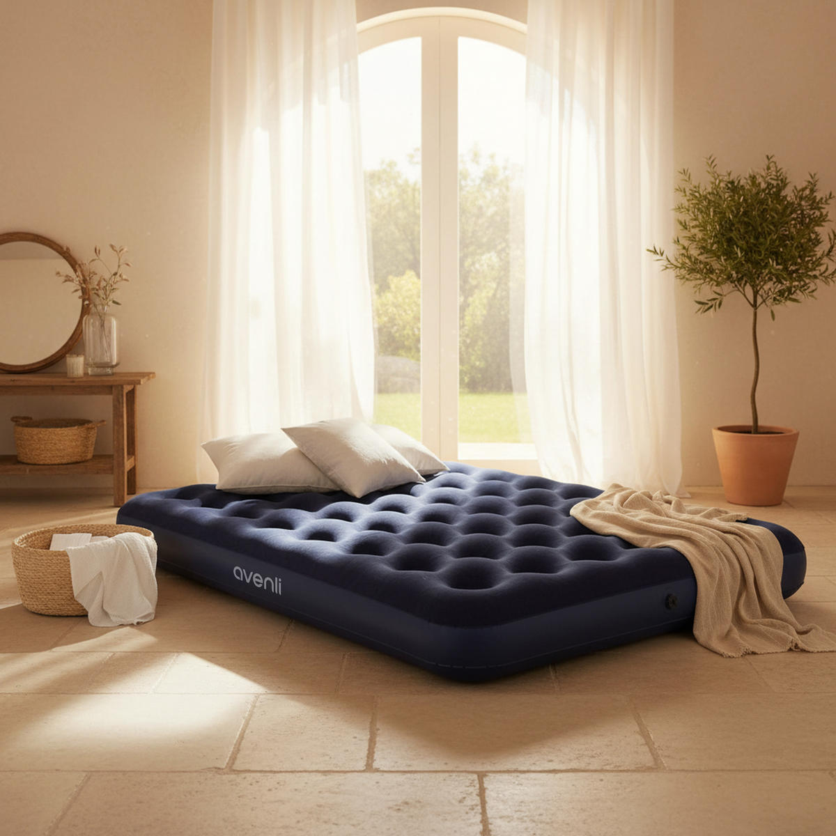 LUFTBETT Luftmatratze Camping 2 Personen 203x152x22cm blau aufblasbar ohne Pumpe - Blau, Kunststoff (152/203cm) - Avenli