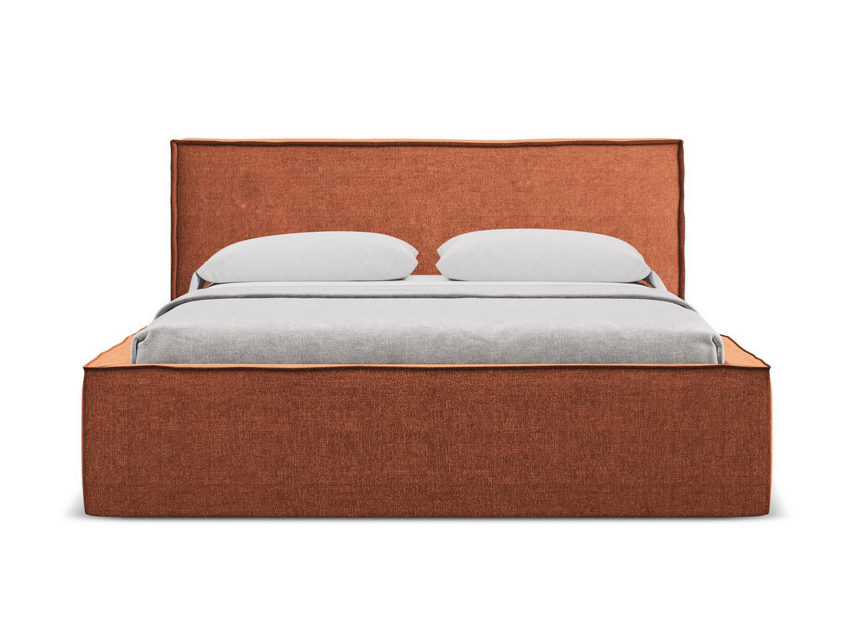 POLSTERBETT mit Bettkasten und Lattenrost 160x228 Orange - Terra cotta/Schwarz, Kunststoff/Textil (140/200cm) - Makamii