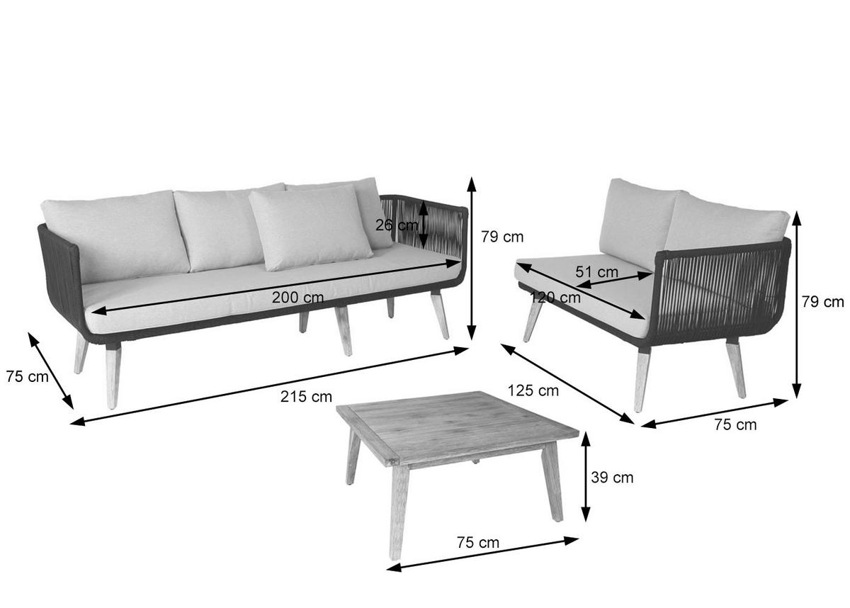 GARTEN-GARNITUR Schwarz, Braun, Hellgrau - Hellgrau/Schwarz, Holz - MCW