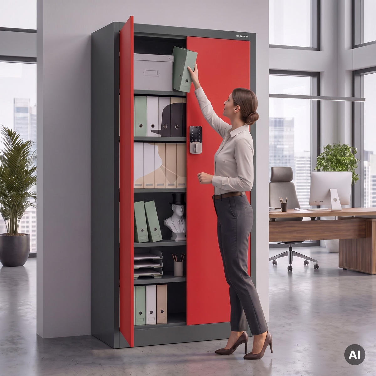 BÜROSCHRANK mit Zahlenschloss DANIEL 185x90x40 cm - Anthrazit/Rot, Metall (90/185/40cm) - Jan Nowak