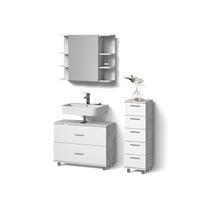BADMÖBEL-SET Eisak Beton/Weiß 3 Teile, mit Unterschrank 80 cm - Weiß/Grau, Holzwerkstoff (80/60/33cm) - Livinity®