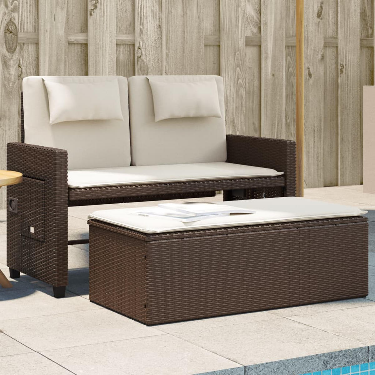 GARTENBANK Verstellbar mit Kissen Braun Poly Rattan - Braun, Kunststoff (122/83/58cm) - furnicato