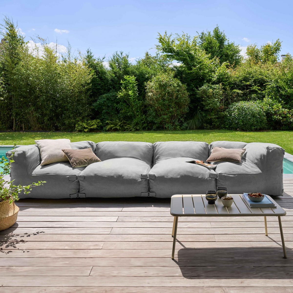 SOFA mit 4 Sitzplätzen, Grau - Grau, Textil - Oviala
