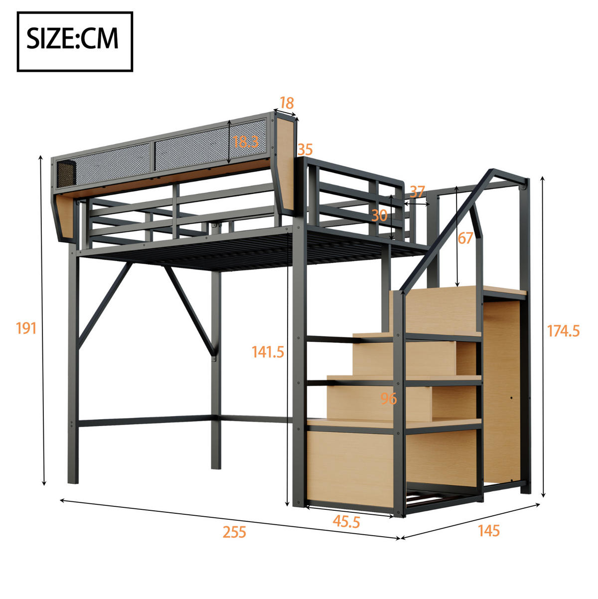 HOCHBETT 140/200 cm aus Metall mit flexiblem Ablagefach Schwarz - Schwarz, Metall (140/200cm) - Modenvie