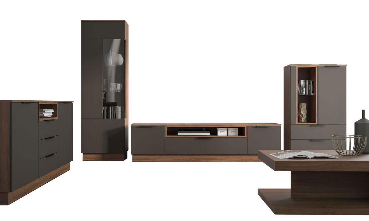 HIGHBOARD Alicante Walnuss / Schwarzgrau 120 / 38 / 135,7cm - Walnussfarben/Schwarz, Holz/Holzwerkstoff (120/135.7/38cm) - Feldmann-Wohnen