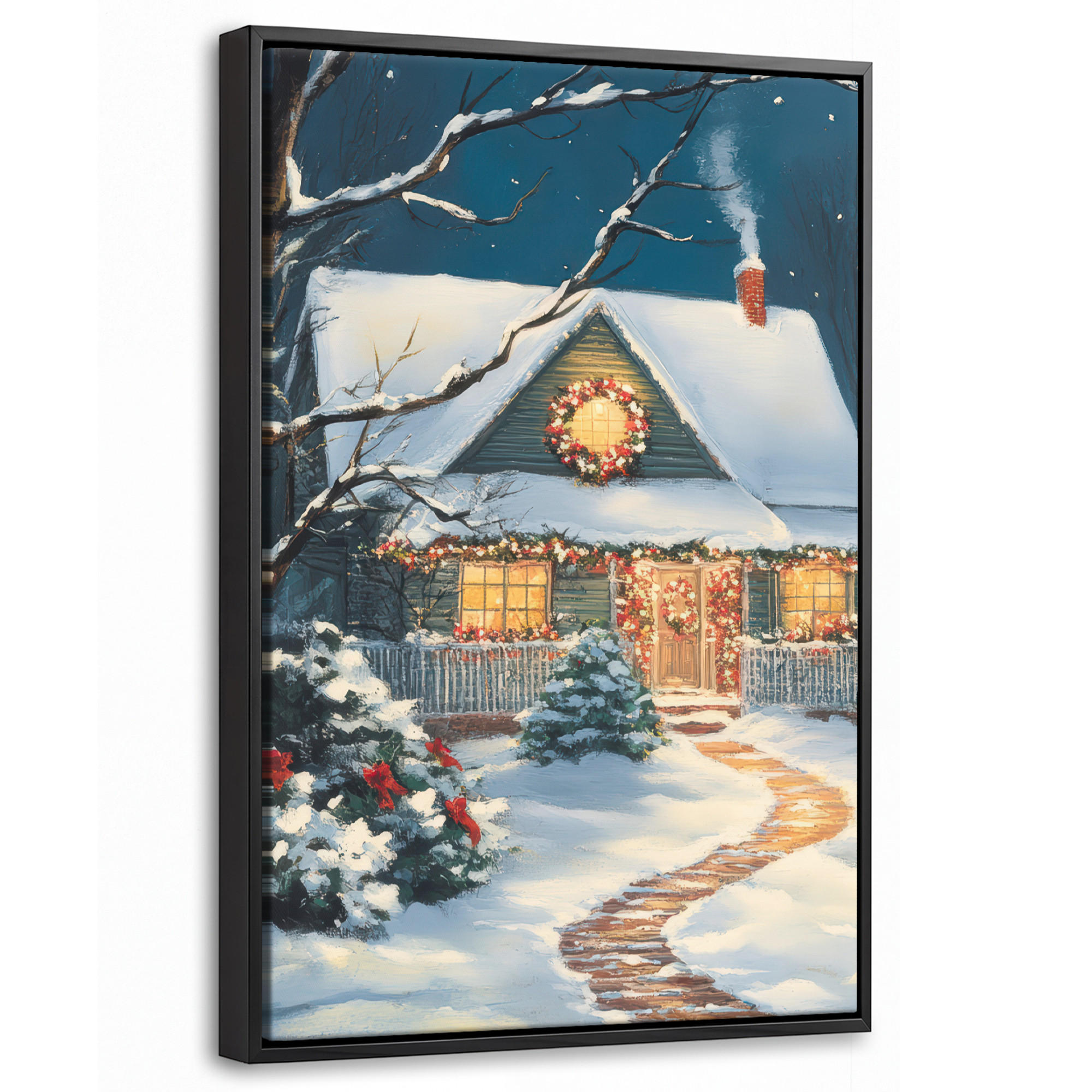 LEINWAND Bilder mit Rahmen - Weihnachten - Weihnachtsbaum - Winter - Zuhause - Schnee - 40x60 - Smaragdgrün, Textil (40/60cm) - MuchoWow