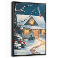 LEINWAND Bilder mit Rahmen - Weihnachten - Weihnachtsbaum - Winter - Zuhause - Schnee - 40x60 - Smaragdgrün, Textil (40/60cm) - MuchoWow