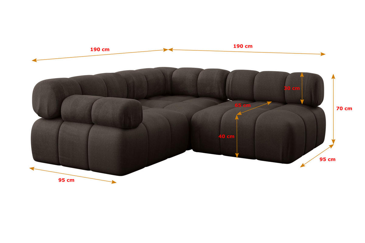 ECKSOFA modulares Sofa Mende-L1 - 190x190x70 cm Braun Velours - Braun, Holzwerkstoff/Textil (190/190cm) - ALTDECOR