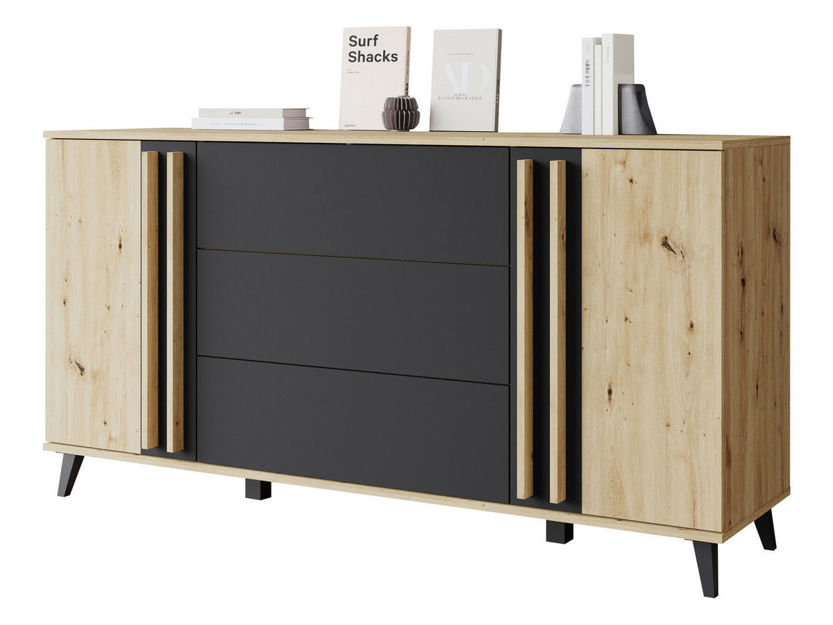 SIDEBOARD Helsinki 150 - Schwarz/Graphitfarben, Holzwerkstoff/Kunststoff (150/78/40cm) - MIRJAN24