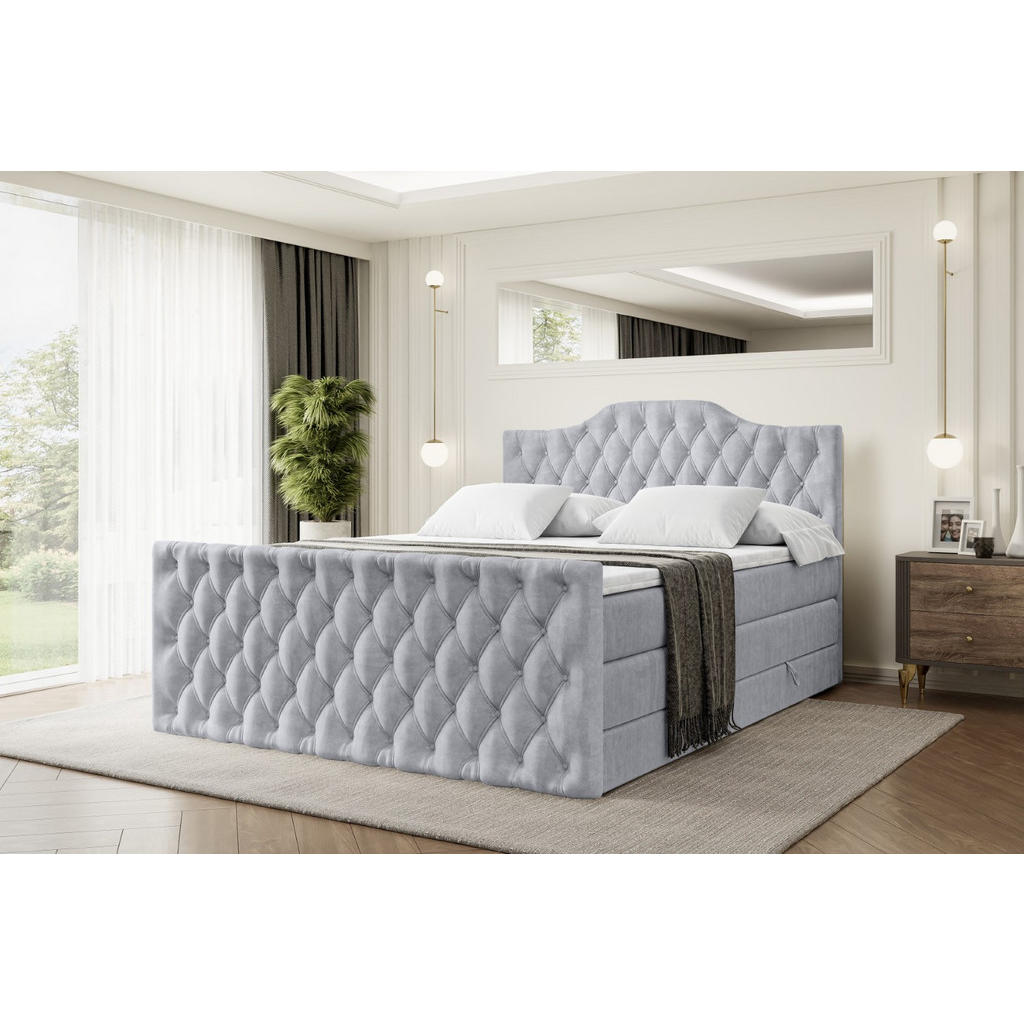 Thumbnail - Altdecor Boxspringbett, Hellgrau, Holzwerkstoff, Höhe ca. 20 cm, 120x200 cm, Schlafzimmer, Betten, Boxspringbetten