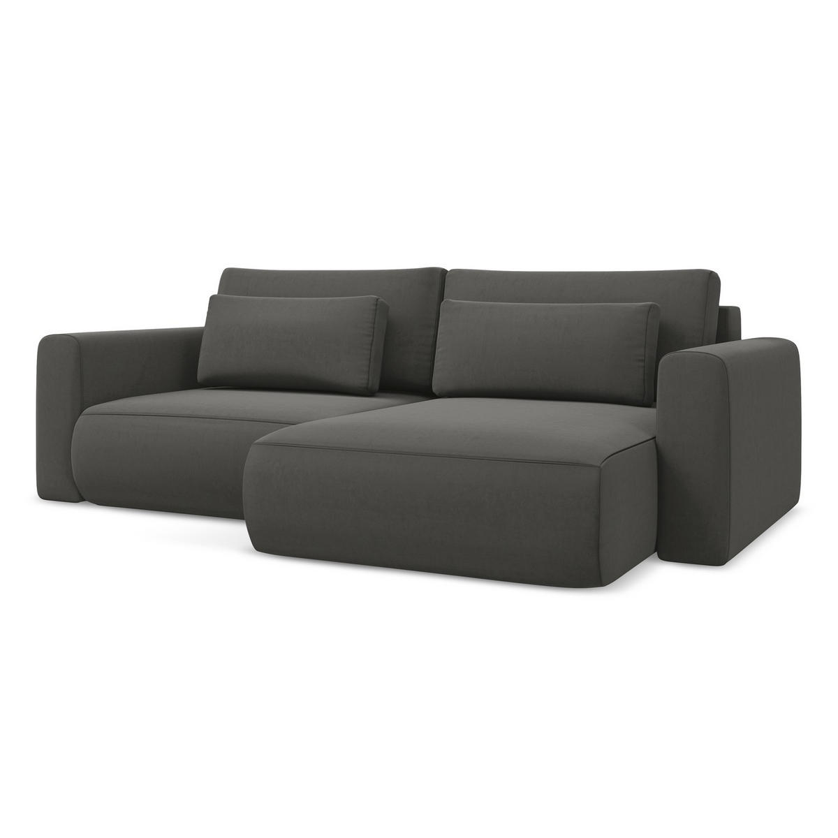 ECKSOFA mit Schlaffunktion Samt Stoff Grau - Dunkelgrau/Schwarz, Kunststoff/Textil (240/149cm) - LaMiaSofa
