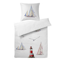 WENDE-BETTWÄSCHE 135x200 Mako Satin Bettbezug Baumwolle Maritim Segelboot Weiß Uni - Made in Germany - Multicolor, Textil (135/200cm) - Carpe Sonno