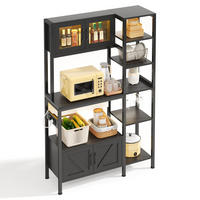 KÜCHENREGAL 115/40/180 cm mit LED-Beleuchtung, Steckdosenmodul und Stauraum, MDF und Stahl, Schwarz - Schwarz, Holzwerkstoff (115/180/40cm) - Redom