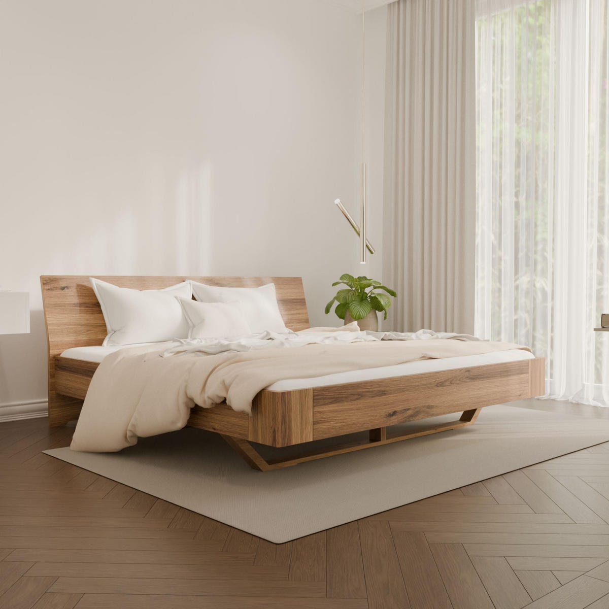 SCHWEBEBETT 180/220 cm aus Wildeiche - Braun, Holz (180/220cm) - MeinMassivholz