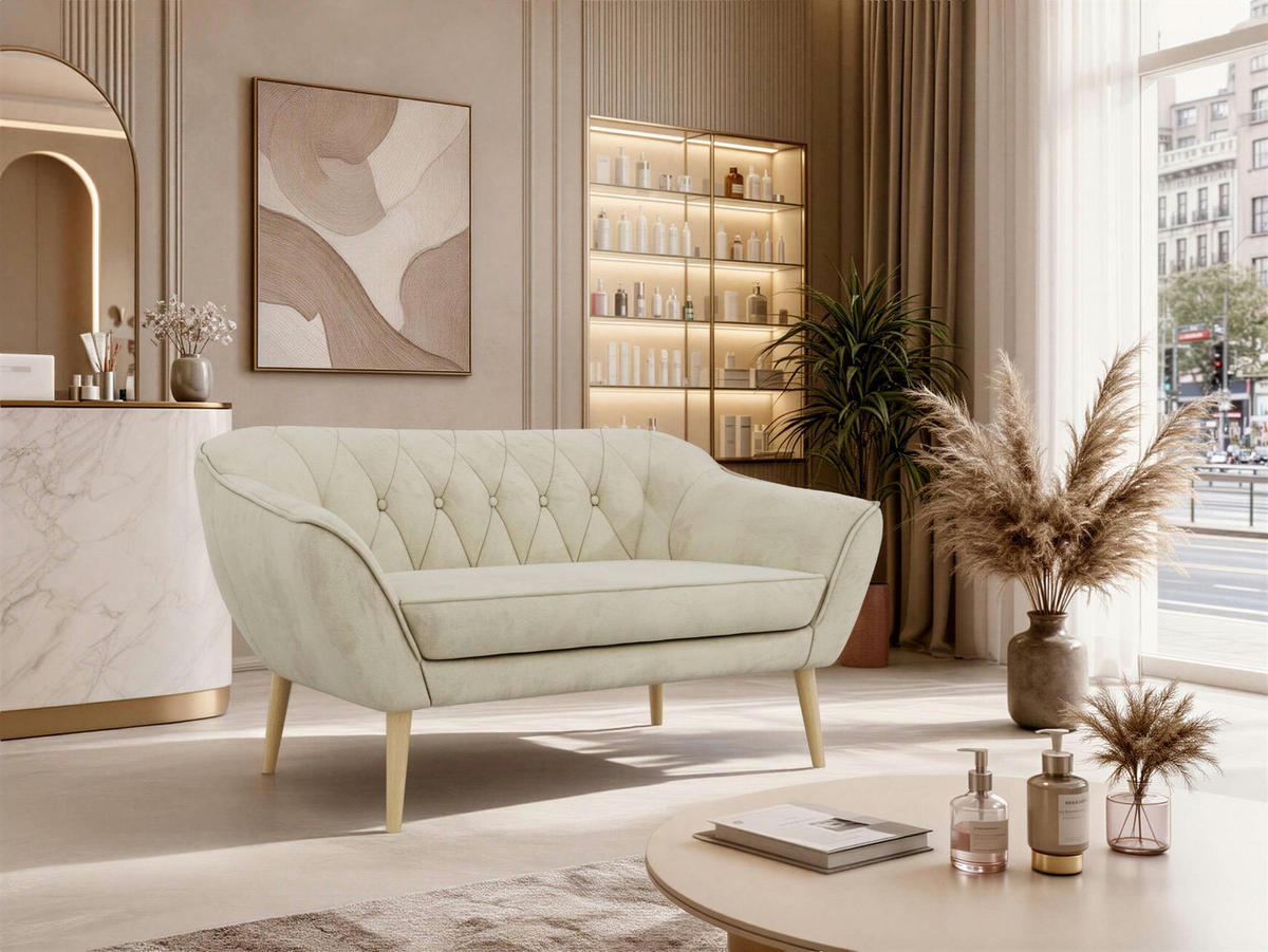 2-SITZER-SOFA PIRS - Beige Velvet - Holzbeine - Beige/Buchefarben, Holzwerkstoff/Textil (140/75/74cm) - MKS