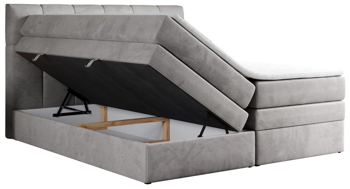 BOXSPRINGBETT ALVIN KING 120/200 Hellgrau Velvet - H3 - Hellgrau, Holz/Textil (120/200cm) - MKS
