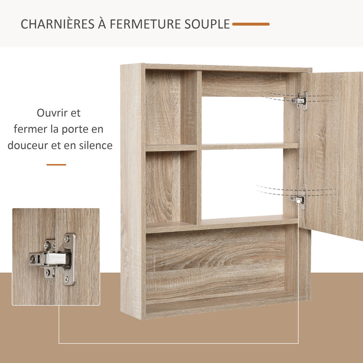 SPIEGELSCHRANK, 5 Fächer und verstellbarer Einlegeboden, 60 x 15 x 76 cm ,Eiche - Braun, Glas (60/76/15cm) - Vallsero