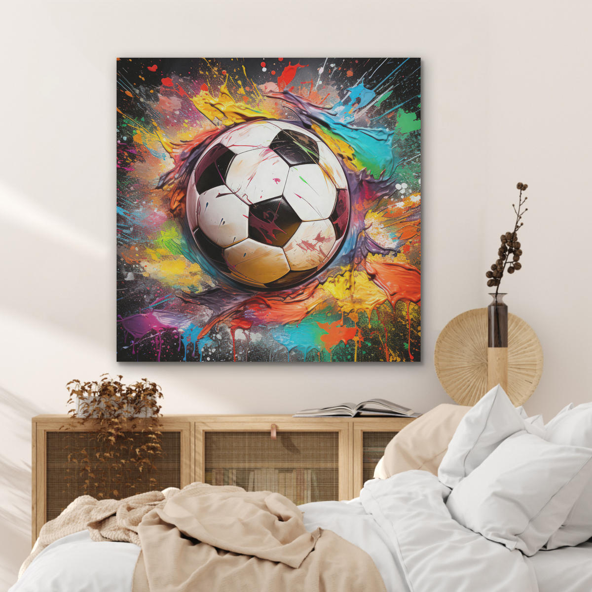 AKUSTIKPANEEL Fußball - Farbe - Farben - Schwarz - Weiß 90x90 cm - Weiß, Textil (90/0.9/90cm) - MuchoWow