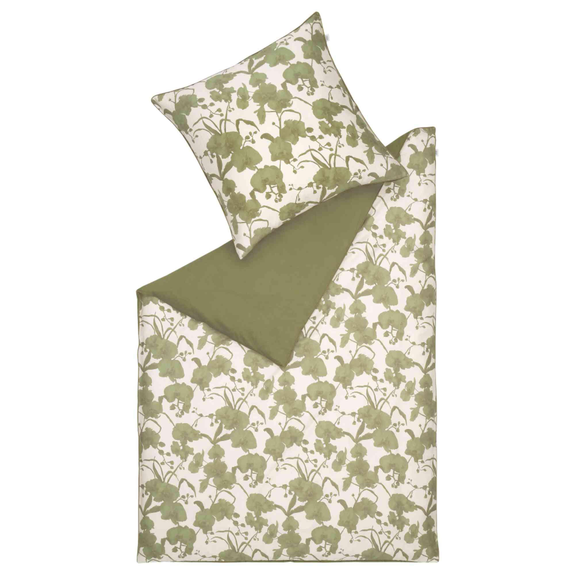 POVLEČENÍ, satén, krémová, zelená, bílá, 140/200 cm - bílá/krémová, Trend, textil (140/200cm) - Schöner Wohnen