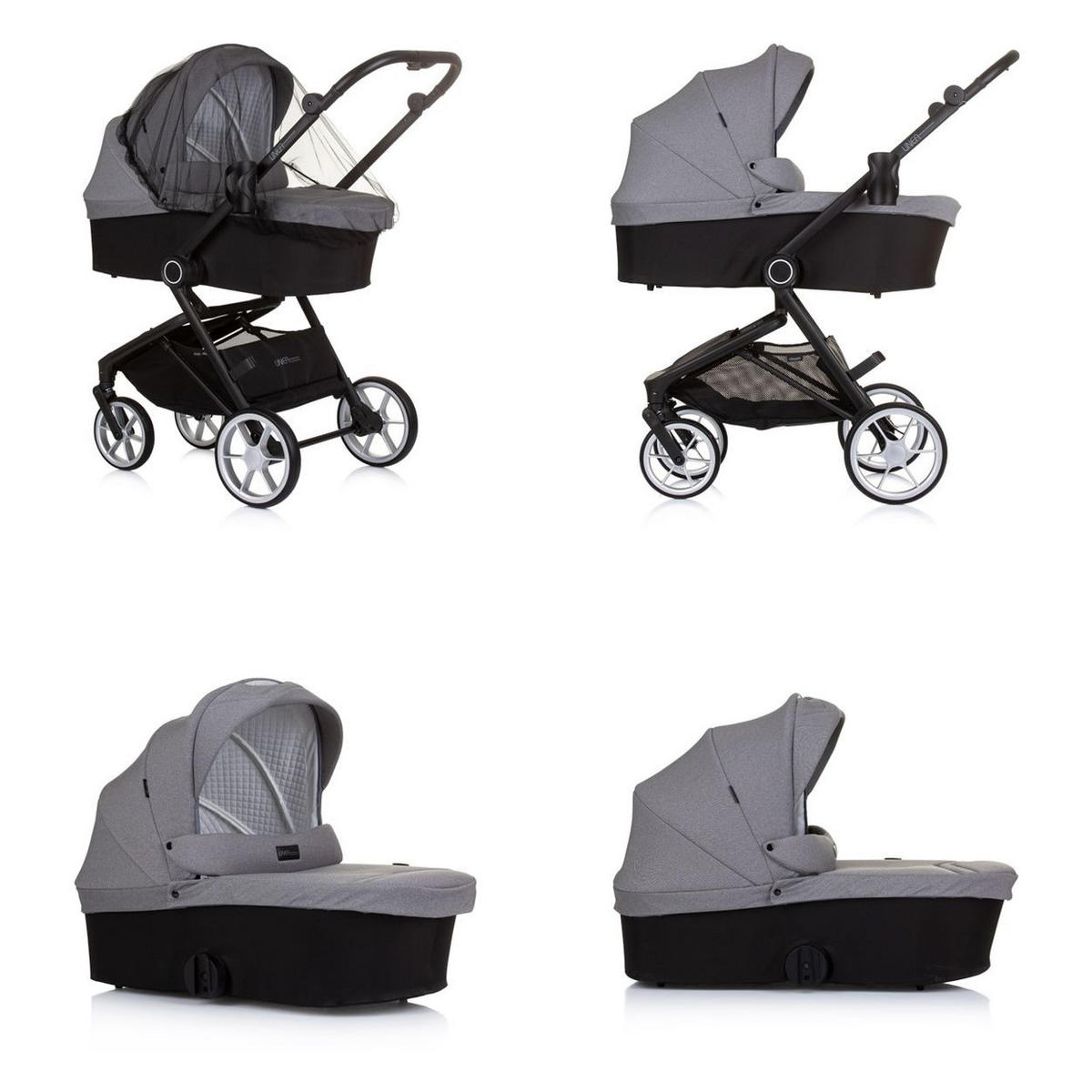 KOMBIKINDERWAGEN Linea 3 in 1 grau Sportsitz, i-Size Babyschale, Babywanne - Grau, Metall (98/58/116cm) - Chipolino