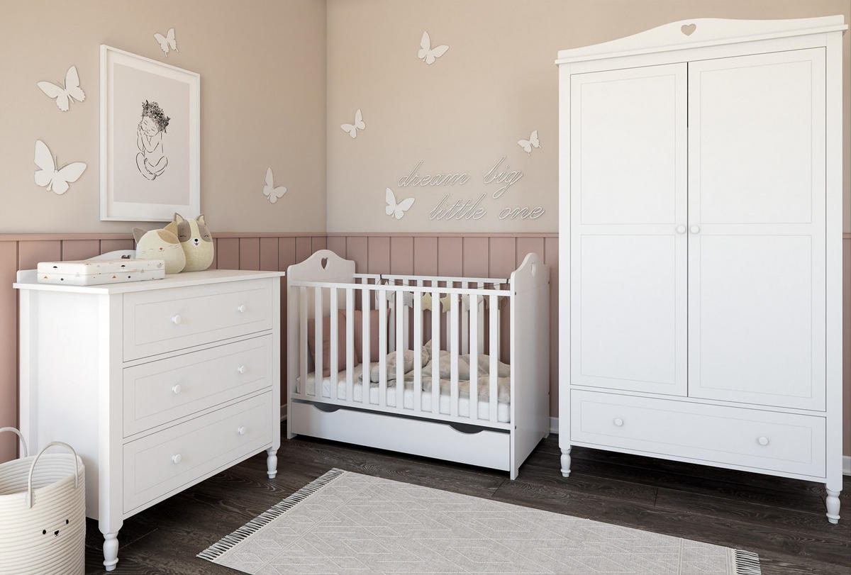 GITTERBETT Kleines Herz 2in1 mit Matratze - Weiß, Holzwerkstoff - kiki design