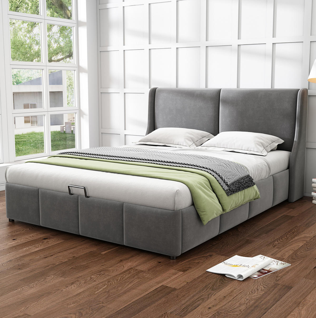 BETT mit Stauraum 140x200 cm Samt Gray - Grau, Metall (140/200cm) - Meubliv
