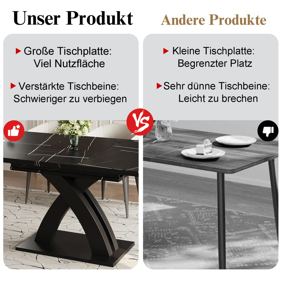 ESSTISCH 120/160/80 cm in Schwarz-Weiß ausziehbar mit X-Gestell - Schwarz, Holzwerkstoff (120/80/75cm) - Flora Grace
