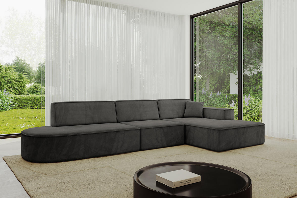 ECKSOFA Ottomane Rechts IREA-L2-v4 - 328x171x79 cm Ecru - Anthrazit, Holzwerkstoff/Textil (171/328cm) - ALTDECOR