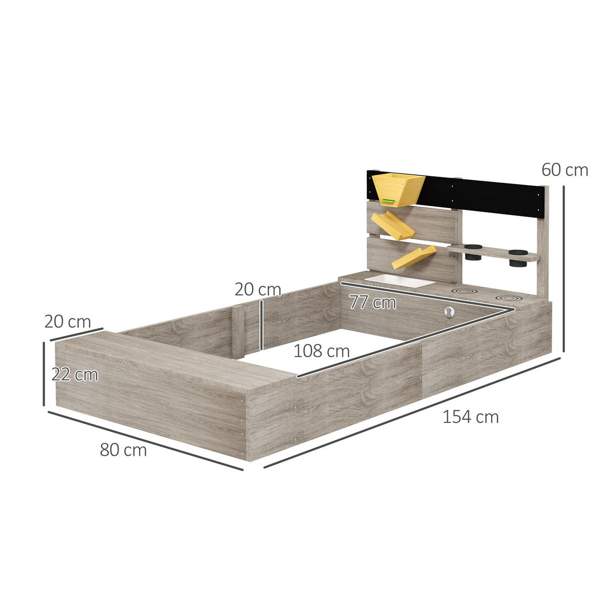 SANDKASTEN, Grau, Tannenholz - Grau, Holz (154/80/60cm) - Outsunny