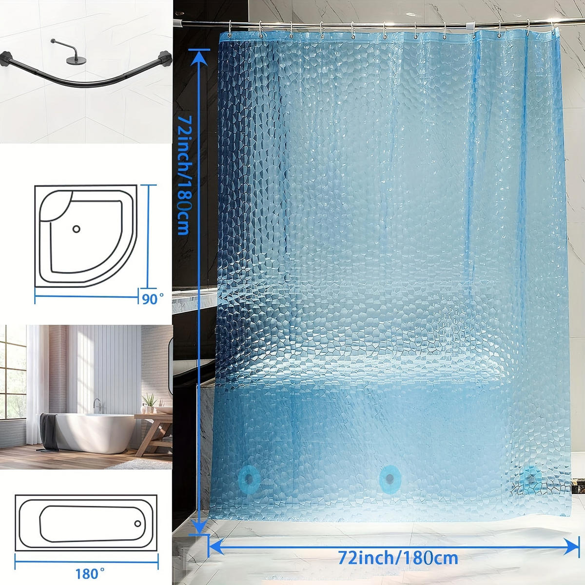 DUSCHVORHANG wasserdicht 180 x 200 cm für Dekoration Badezimmer Zuhause - Grün, Kunststoff (2/1.8cm) - MCBOSON