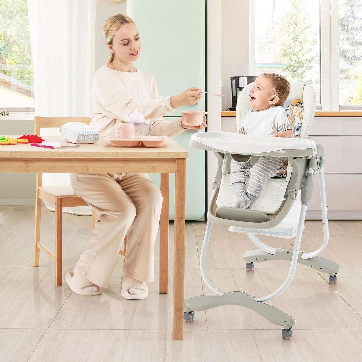 KINDERHOCHSTUHL Höhenverstellbar weiß - Weiß, Kunststoff (102/92/55cm) - COSTWAY